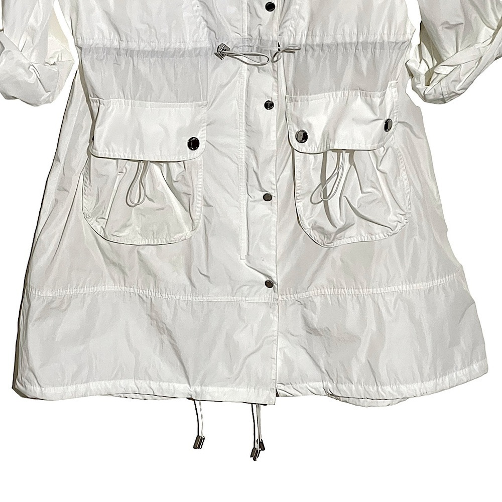 Karen Millen White Nylon Zip & Snap Front Windbreaker Rain Jacket Size 12 - Picture 5 of 8